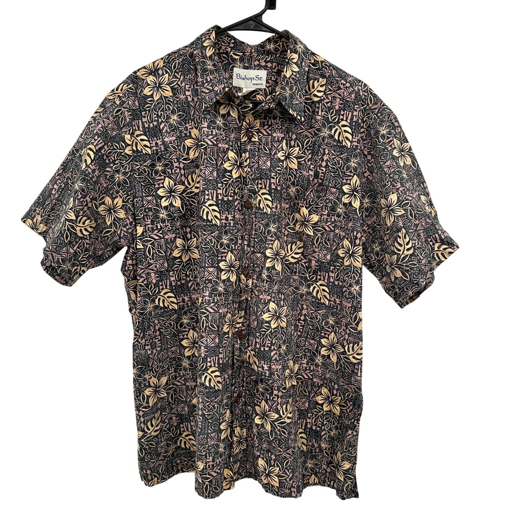 Vintage Bishop St Apparel Mens XL Hawaiian Shirt Cotton Tropical Made in Hawaii